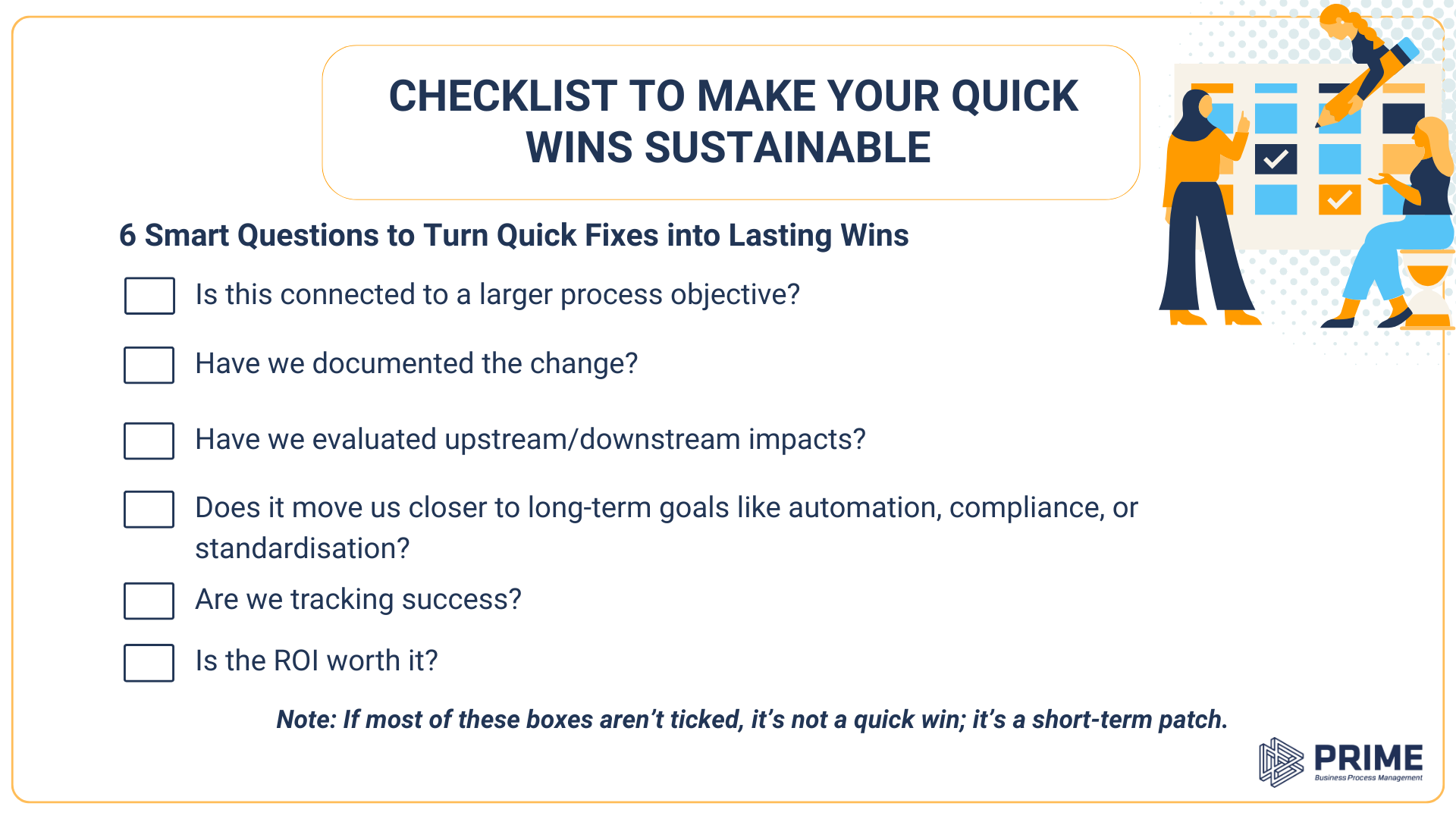  Checklist to Make your quick wins sustainable